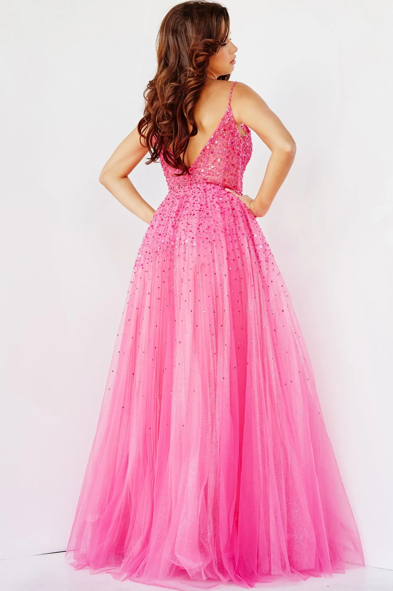 Jovani 08408 Tulle Prom Dress A-line V Shaped Back Ballgown Pageant Gown