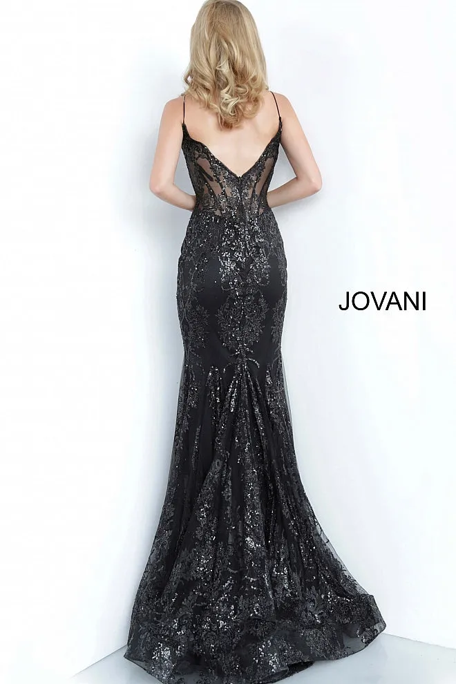 Jovani 3675 Long Prom Dress Sheer Corset Shimmer Mermaid Pageant Gown