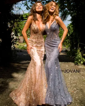 Jovani 3675 Long Prom Dress Sheer Corset Shimmer Mermaid Pageant Gown