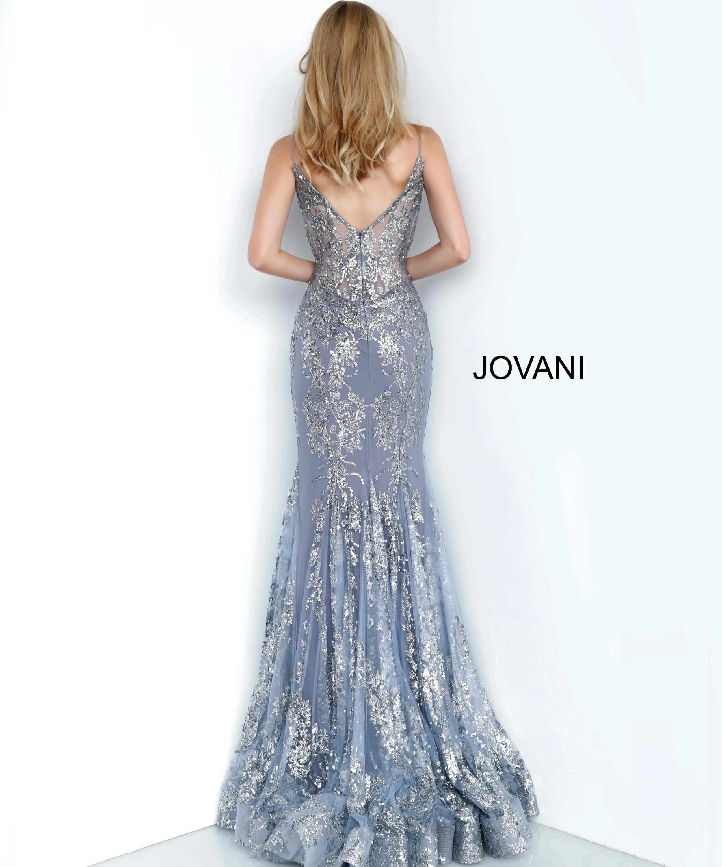 Jovani 3675 Long Prom Dress Sheer Corset Shimmer Mermaid Pageant Gown