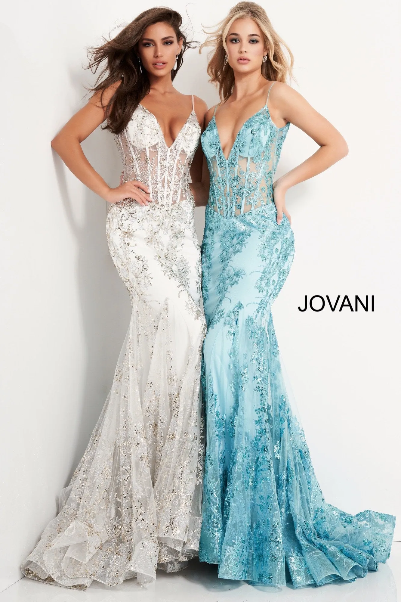 Jovani 3675 Long Prom Dress Sheer Corset Shimmer Mermaid Pageant Gown