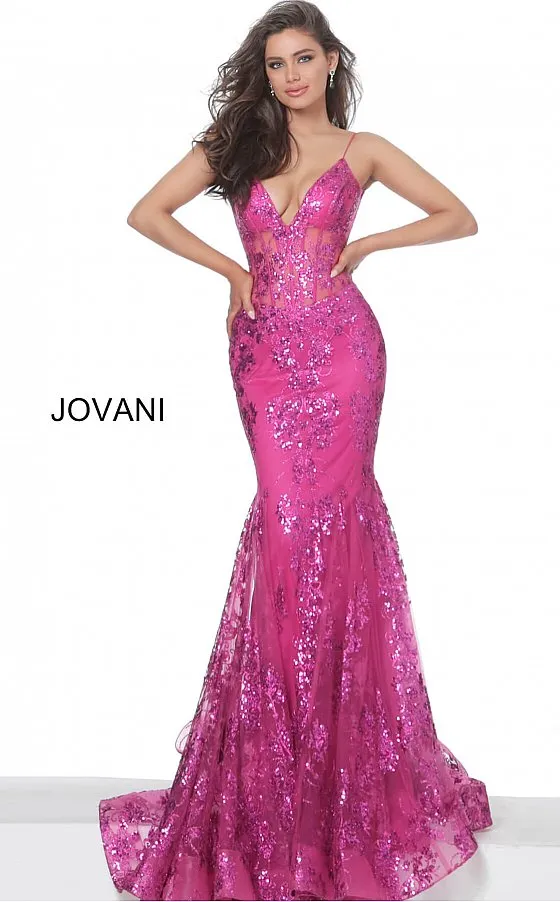 Jovani 3675 Prom Dress Sheer Corset Shimmer Mermaid Pageant Gown