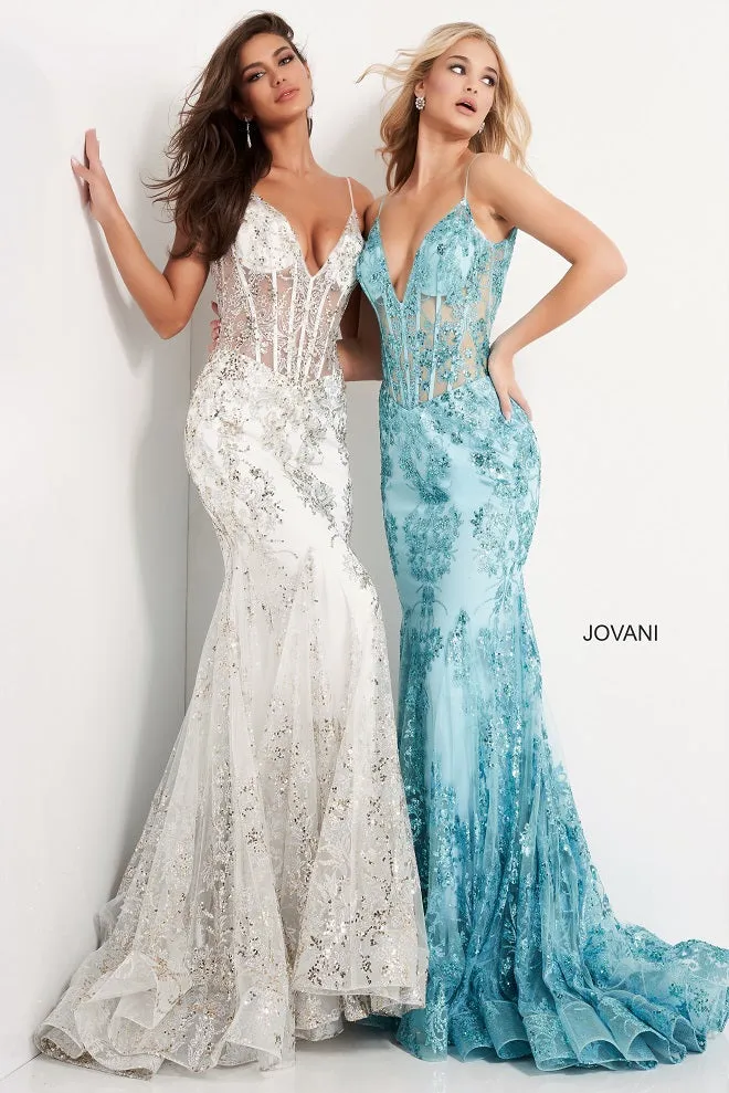 Jovani 3675 Prom Dress Sheer Corset Shimmer Mermaid Pageant Gown