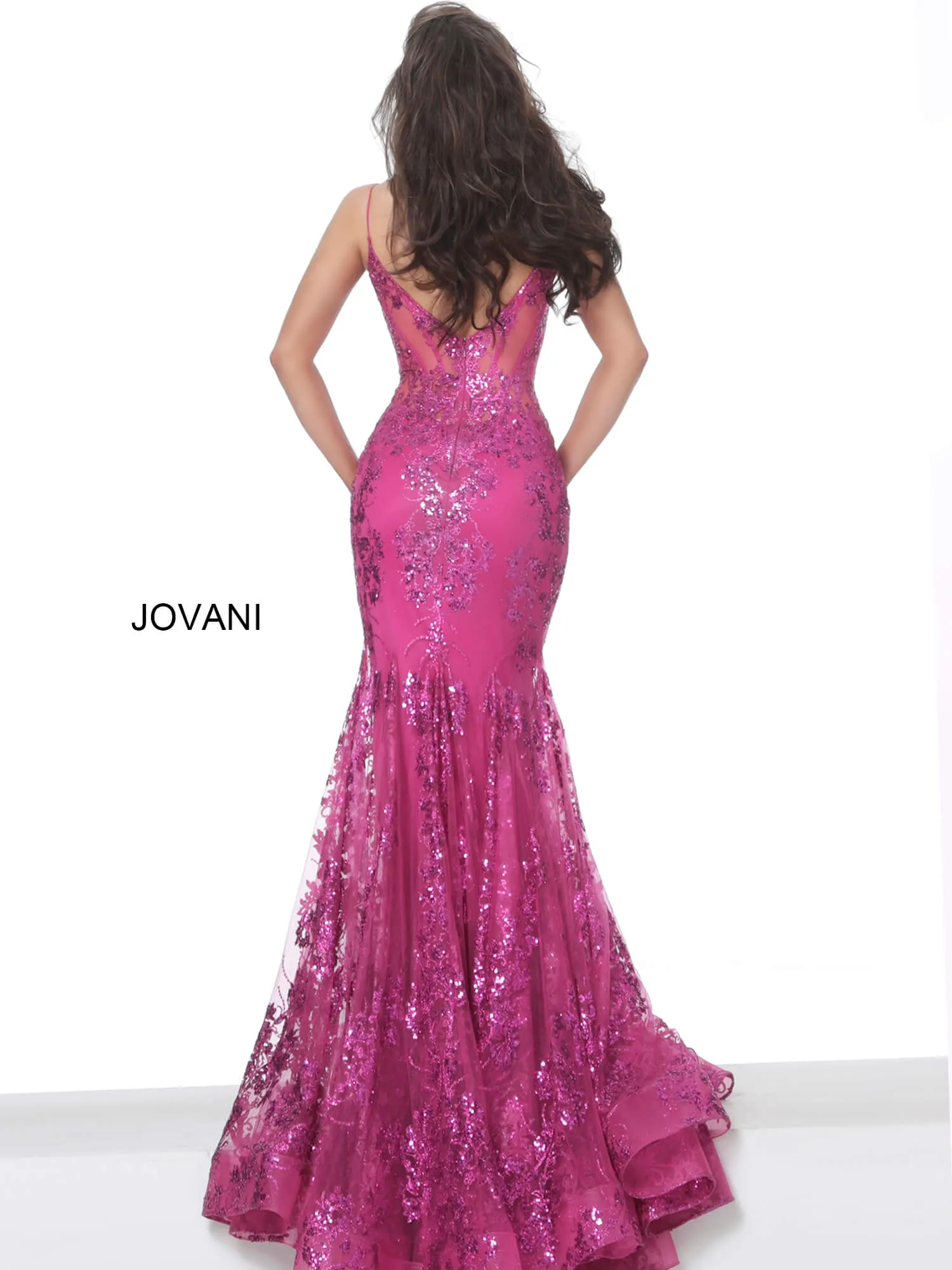 Jovani 3675 Prom Dress Sheer Corset Shimmer Mermaid Pageant Gown