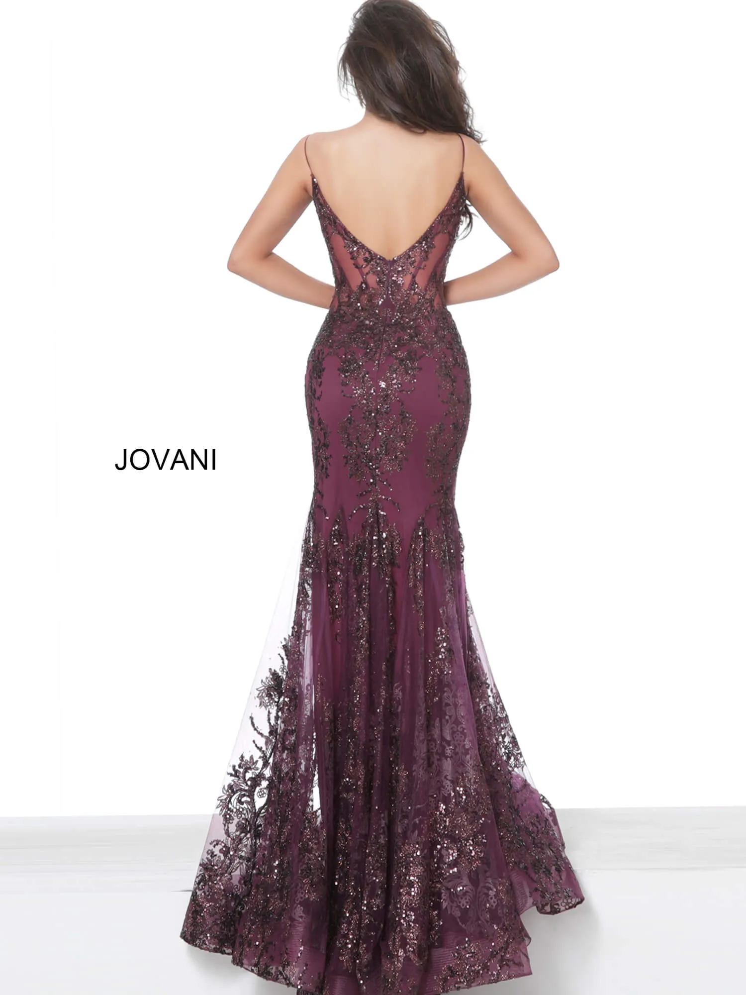 Jovani 3675 Prom Dress Sheer Corset Shimmer Mermaid Pageant Gown