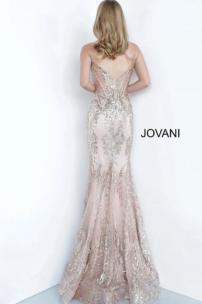 Jovani 3675 Prom Dress Sheer Corset Shimmer Mermaid Pageant Gown