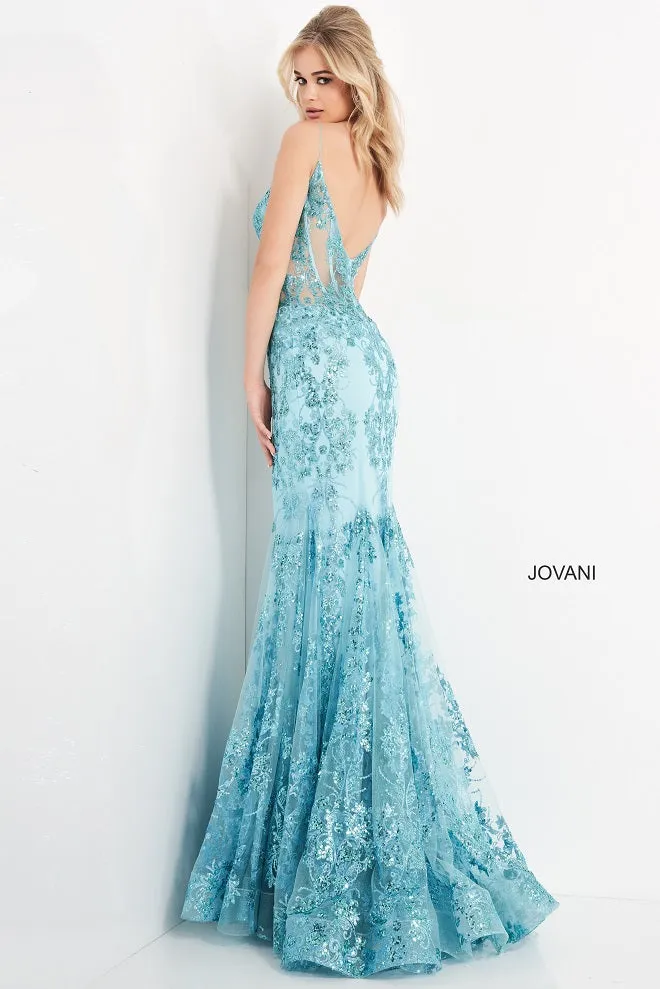 Jovani 3675 Prom Dress Sheer Corset Shimmer Mermaid Pageant Gown