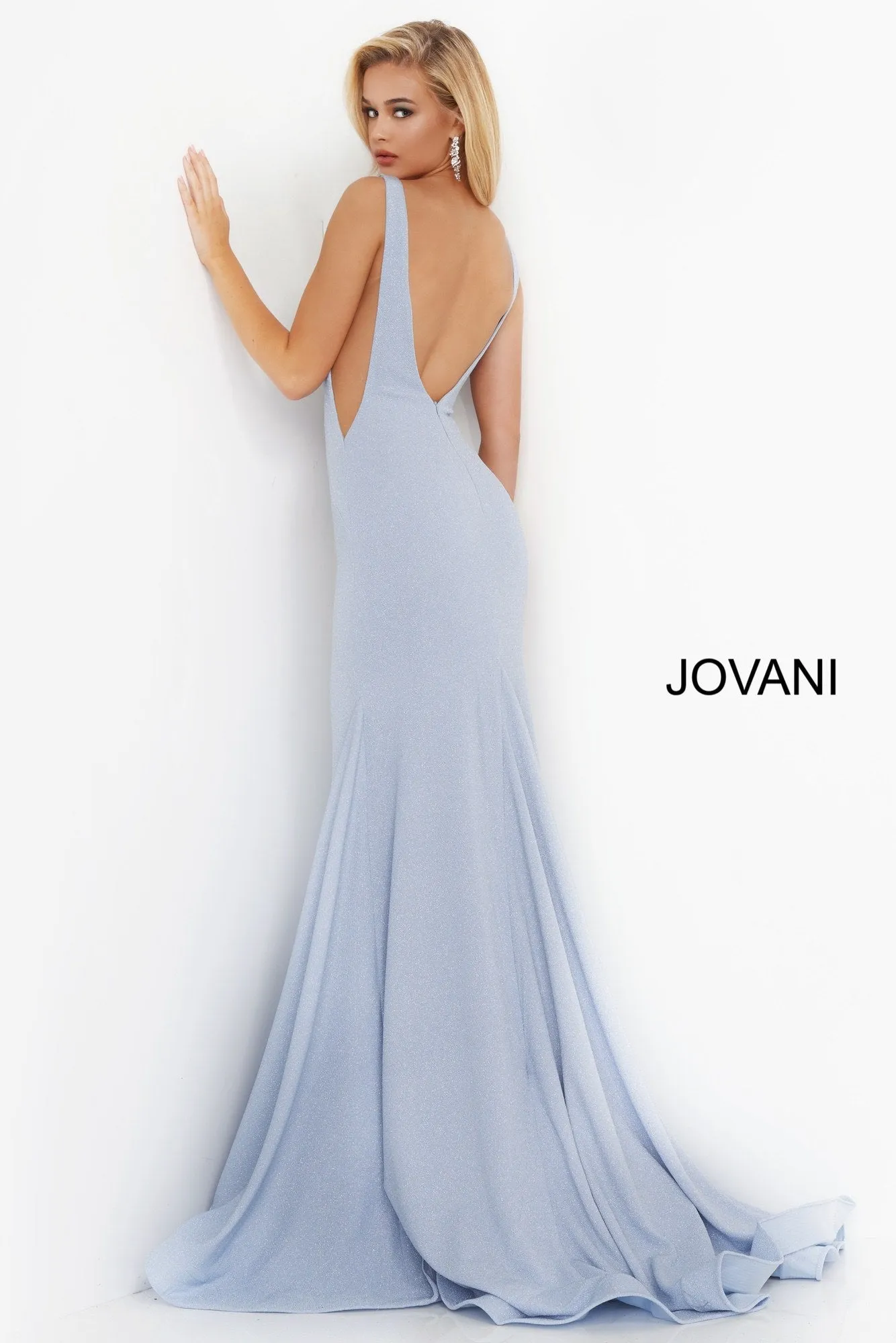 Jovani JVN02132 Size 8 Long Fitted Mermaid Stretch Glitter Prom Dress V Neck Cut Out Sexy