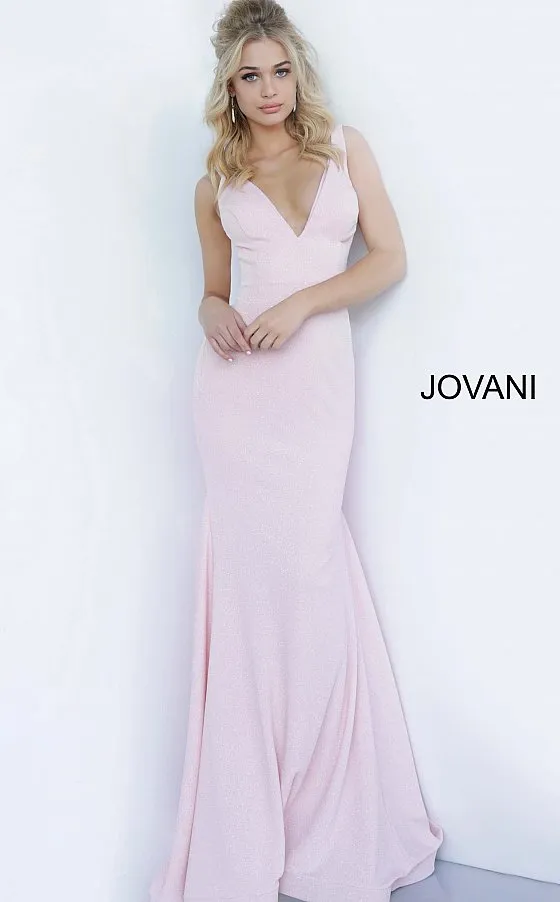 Jovani JVN02132 Size 8 Long Fitted Mermaid Stretch Glitter Prom Dress V Neck Cut Out Sexy