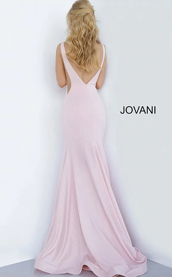 Jovani JVN02132 Size 8 Long Fitted Mermaid Stretch Glitter Prom Dress V Neck Cut Out Sexy