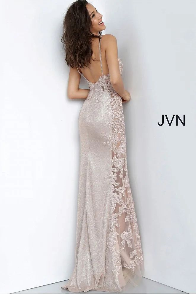 Jovani JVN2205 Size 6 Nude Iridescent Lace Illusion Prom Dress Sheer Shimmer Gown