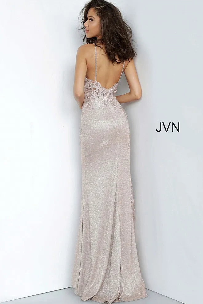 Jovani JVN2205 Size 6 Nude Iridescent Lace Illusion Prom Dress Sheer Shimmer Gown