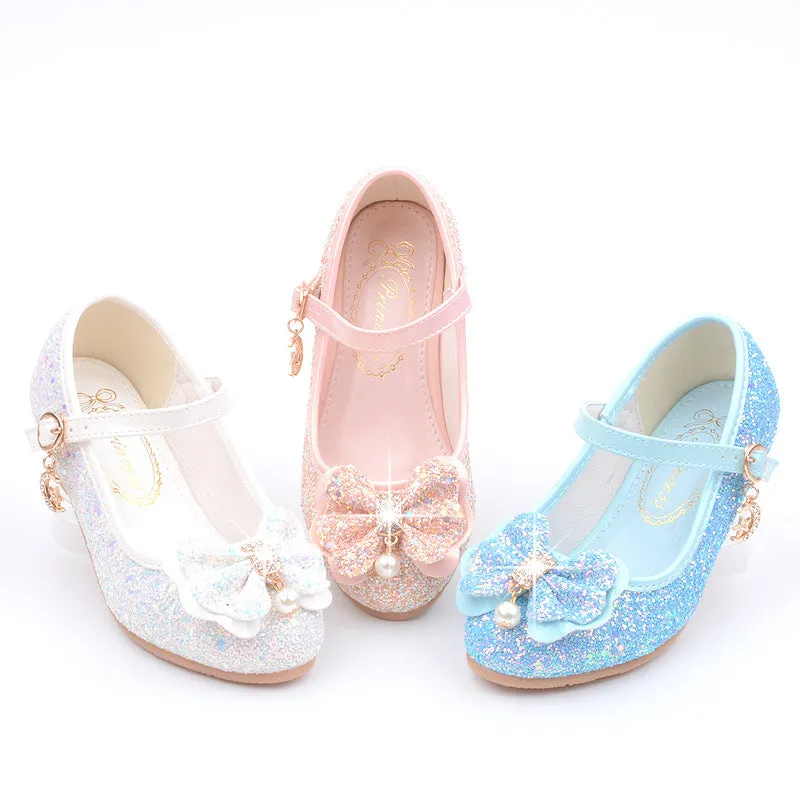 Kids High Heels Sequin Butterfly Party Dress Up Girls Shoes