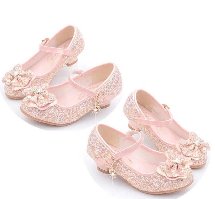 Kids High Heels Sequin Butterfly Party Dress Up Girls Shoes