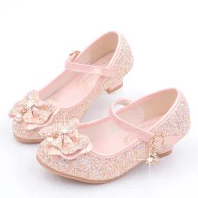 Kids High Heels Sequin Butterfly Party Dress Up Girls Shoes