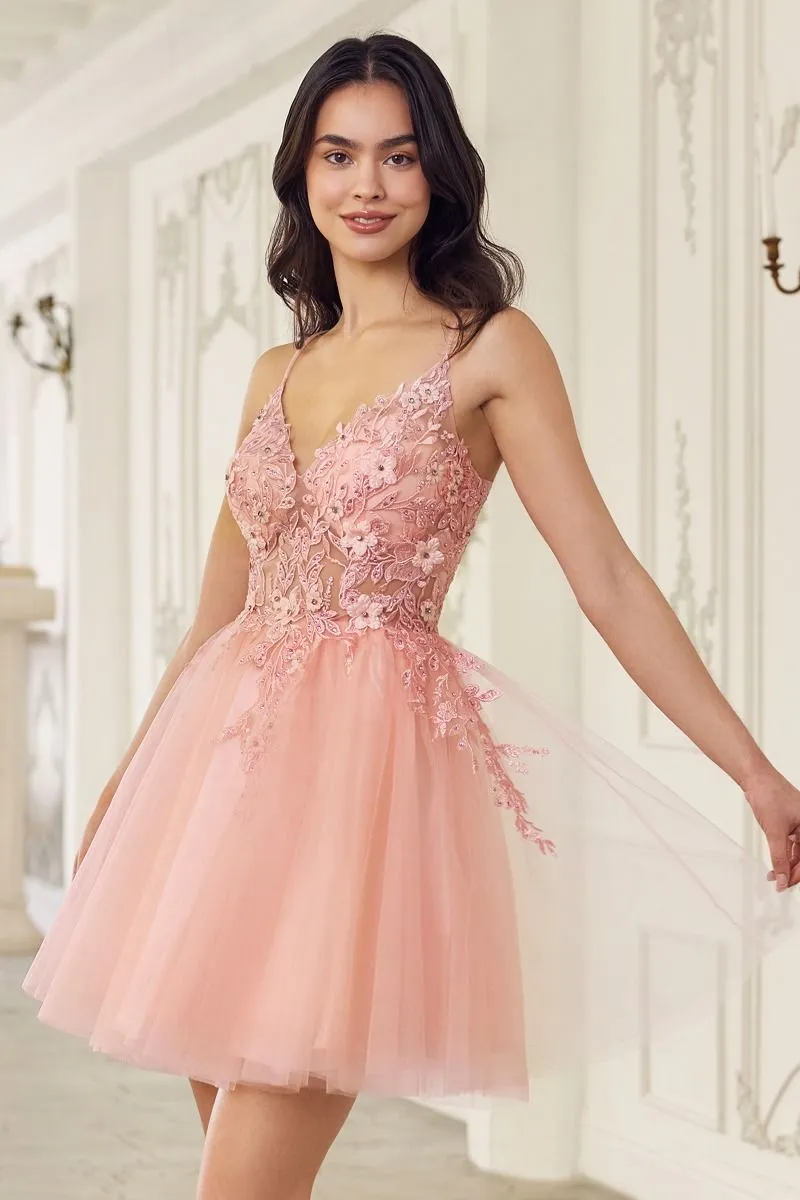 Lace Bodice A-Line Layered Tulle Short Dress by Cinderella Divine SF047 - Special Occasion