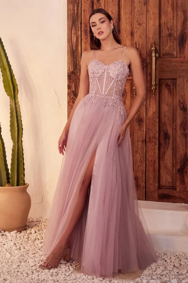 Layered Tulle A-Line Leg Slit Gown by Cinderella Divine C150 - Special Occasion