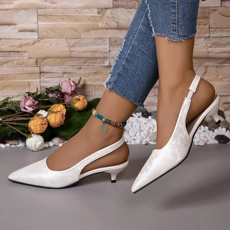 Lucyever Satin Low Heels Mules Pumps Women 2024 Fashion Slip On Pointed Toe Sandals Woman Shallow Thin Heels Bride Shoes Ladies