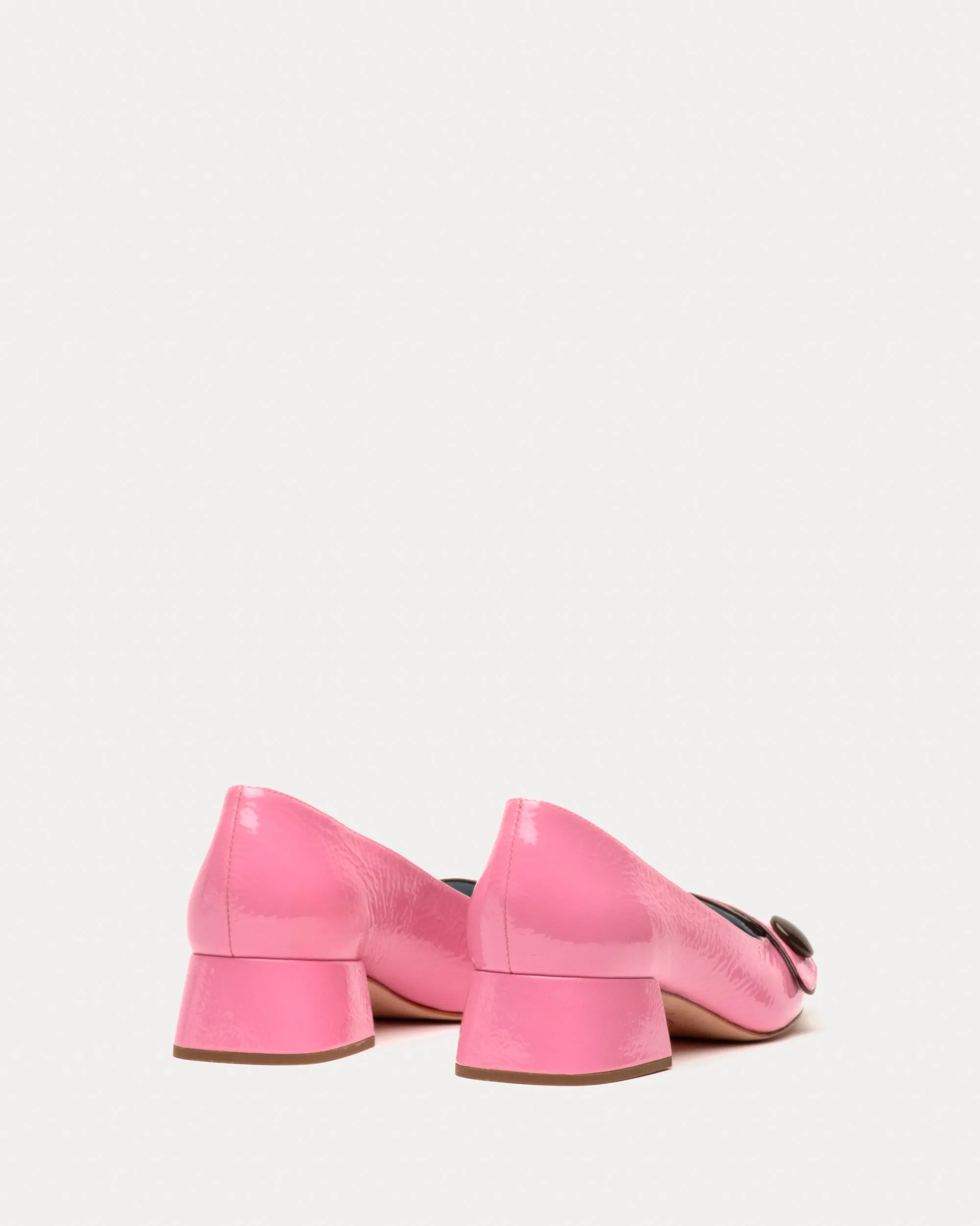 Mackie Crinkle Soft Patent Block Heel Pink