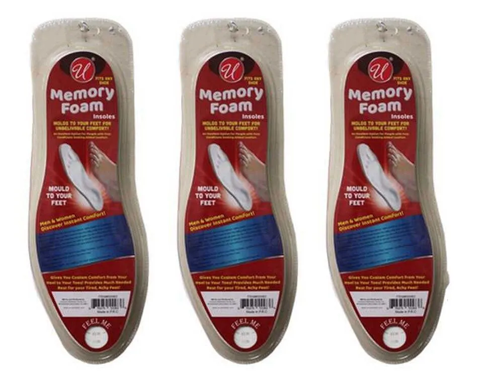 Memory Foam Shoes Insoles Arch Support Comfort Plain Relief Insert Pad (3 Pack)