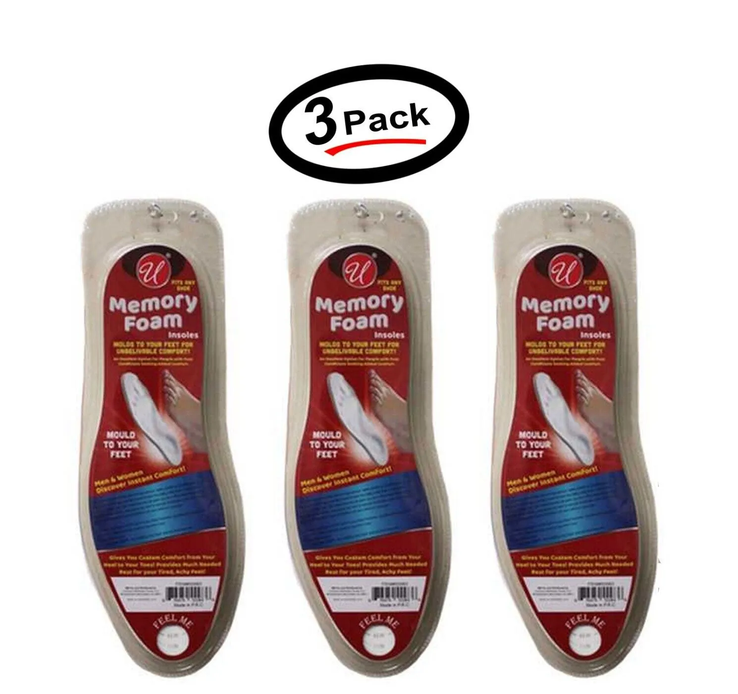 Memory Foam Shoes Insoles Arch Support Comfort Plain Relief Insert Pad (3 Pack)