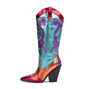 Merendy Rahma Pointed Toe western metallic cowboy boots for women