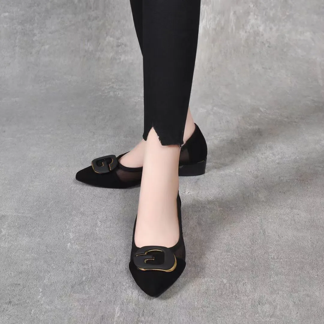 Metal Buckle Pointed-toe Hollowed Pumps Women