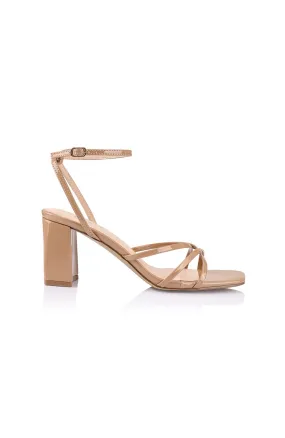 Nakita Block Heel Sandal Dark Camel Patent