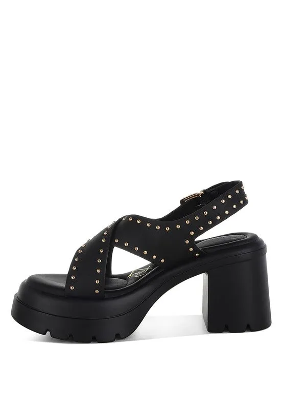 Nambo Stud Embellished Block Heel Sandals