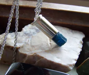 Natural Blue Apatite Silver Bullet Jewelry Pendant Necklace