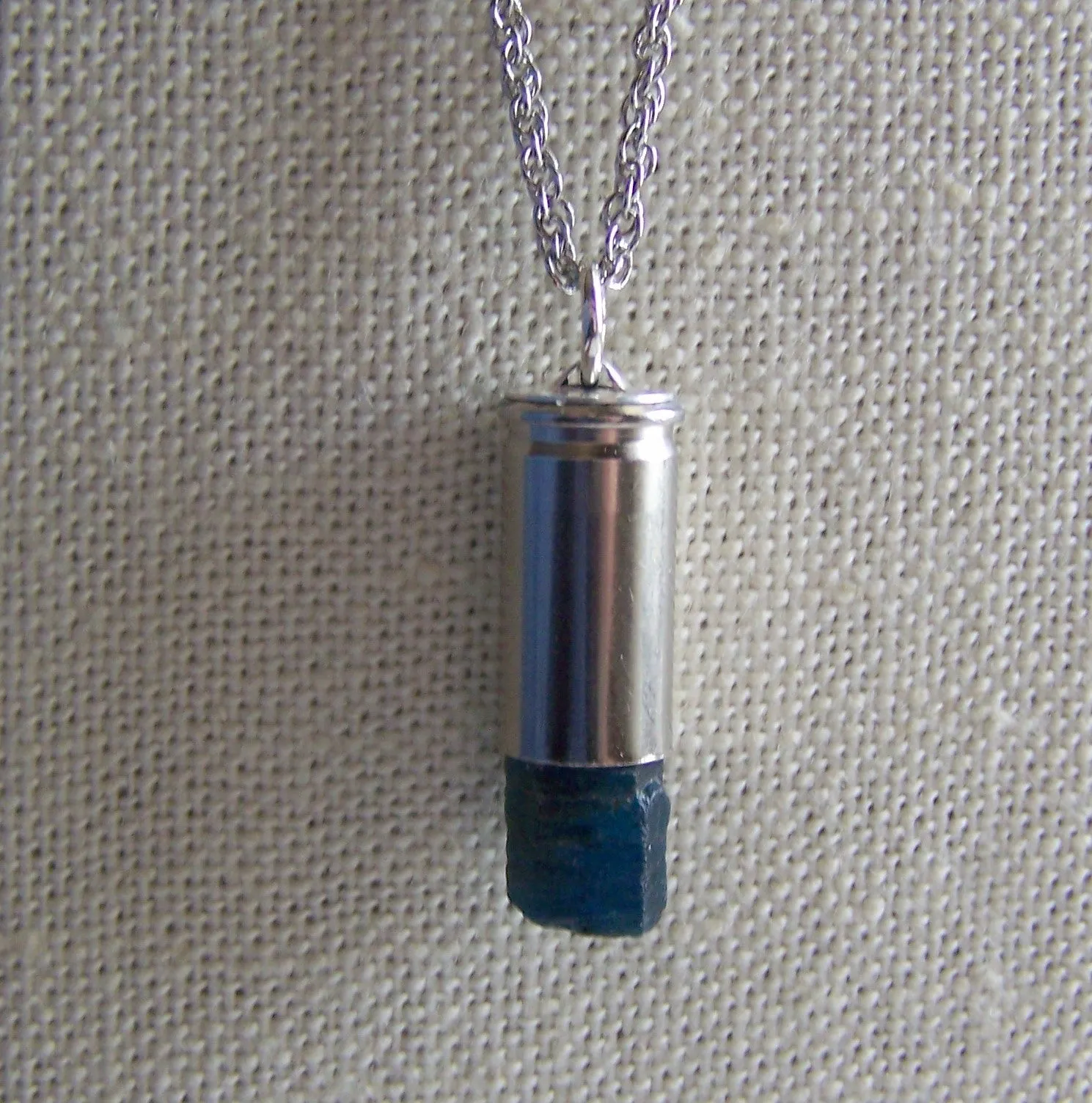 Natural Blue Apatite Silver Bullet Jewelry Pendant Necklace