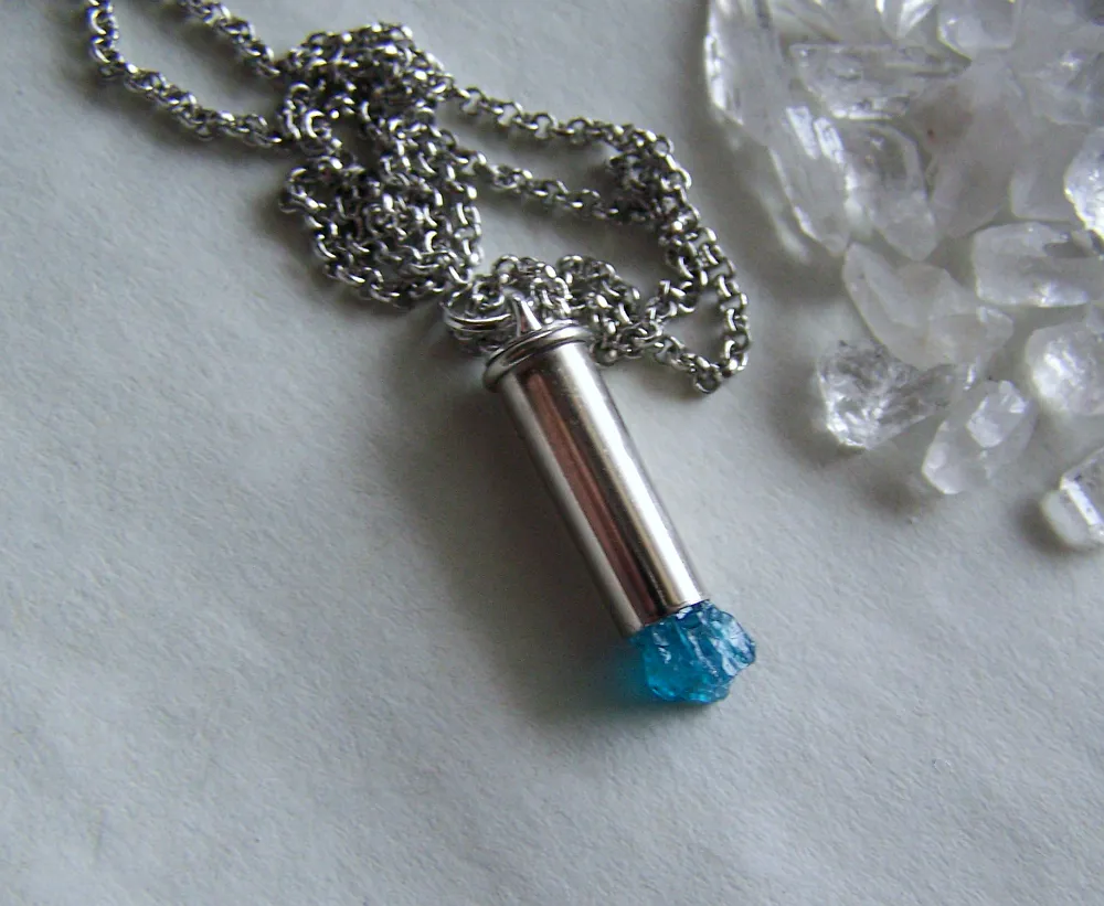 Natural Neon Blue Raw Apatite Gemstone Crystal Bullet Pendant