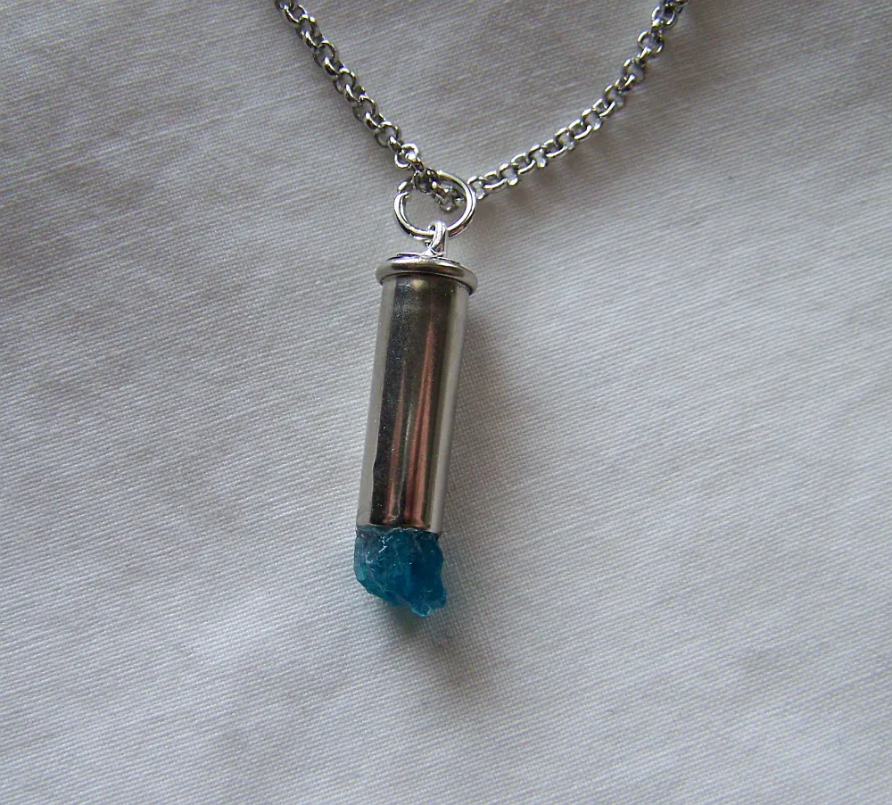 Natural Neon Blue Raw Apatite Gemstone Crystal Bullet Pendant