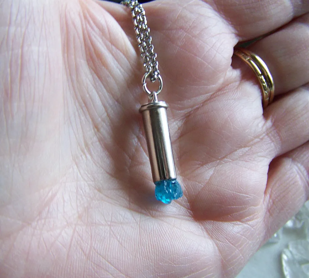 Natural Neon Blue Raw Apatite Gemstone Crystal Bullet Pendant