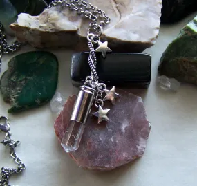 Natural Quartz Silver Stars Bullet Jewelry Pendant Necklace