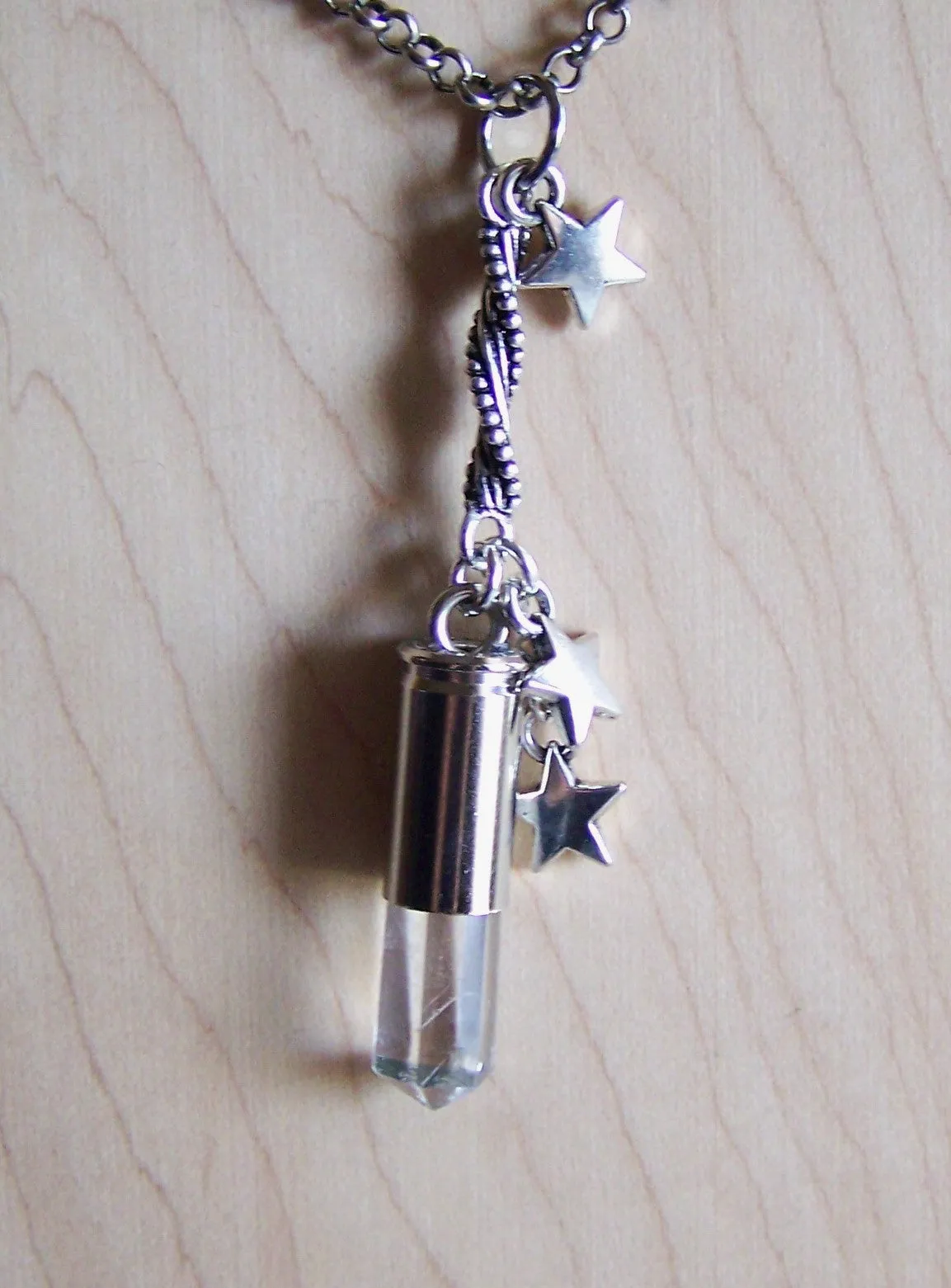 Natural Quartz Silver Stars Bullet Jewelry Pendant Necklace