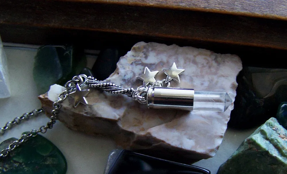 Natural Quartz Silver Stars Bullet Jewelry Pendant Necklace