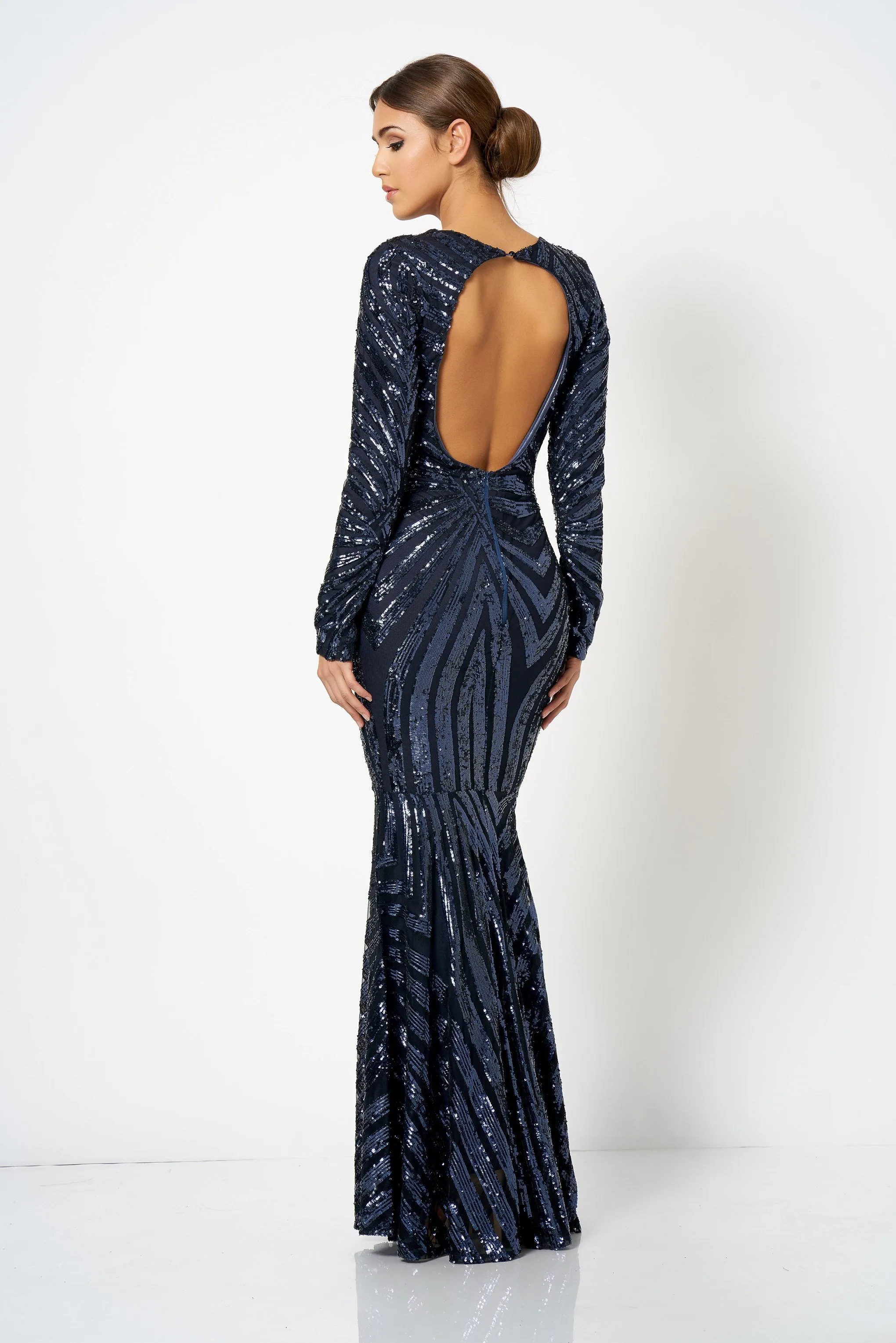 Navy Sequin Embellished Fishtail Maxi Dress