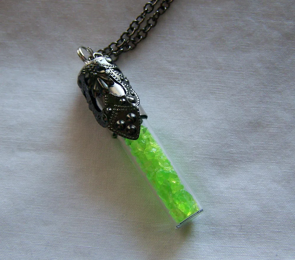 Neon Green Kryptonite Crystals Silver Bullet Pendant