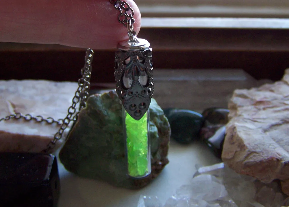 Neon Green Kryptonite Crystals Silver Bullet Pendant