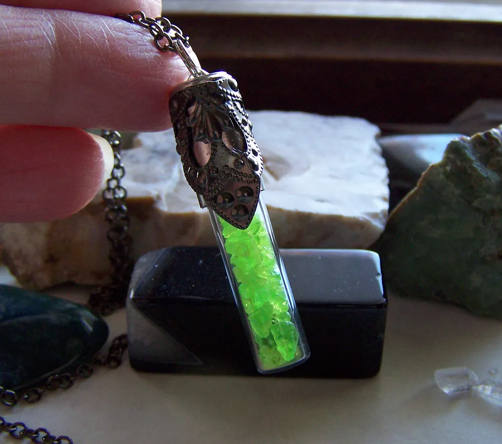 Neon Green Kryptonite Crystals Silver Bullet Pendant