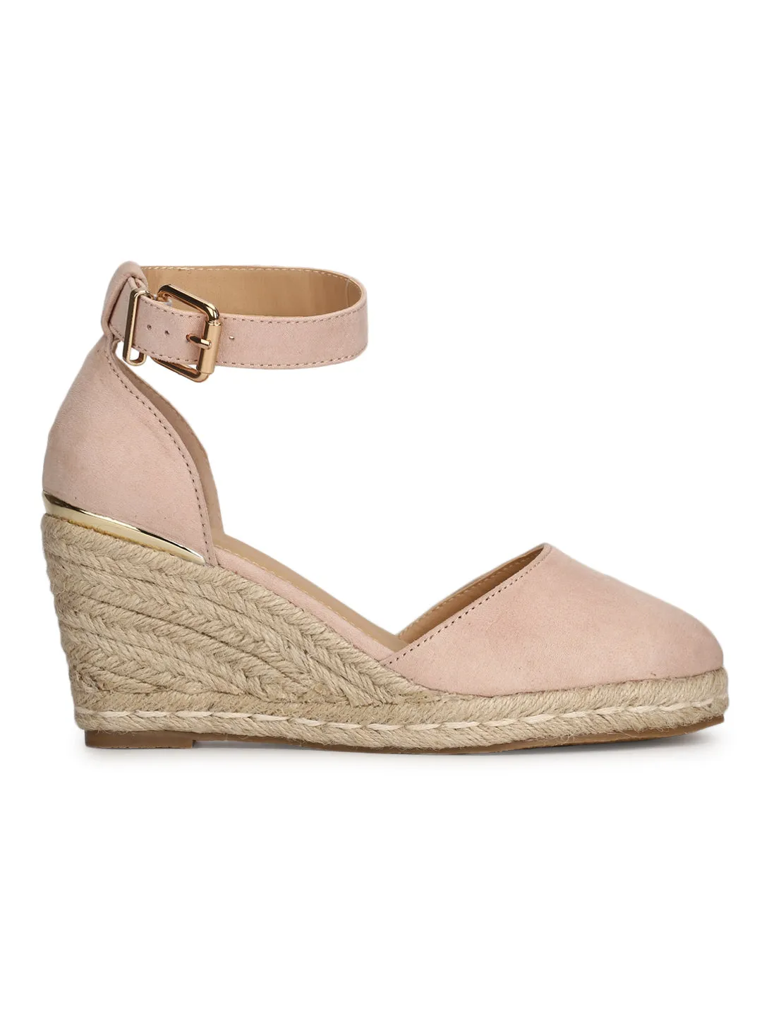 Nude Micro Ankle Strap Jute Platform Wedges