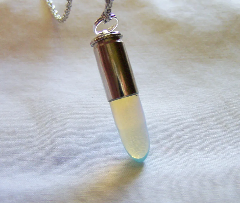 Opalite Iridescent Crystal Silver Bullet Jewelry Pendant Necklace