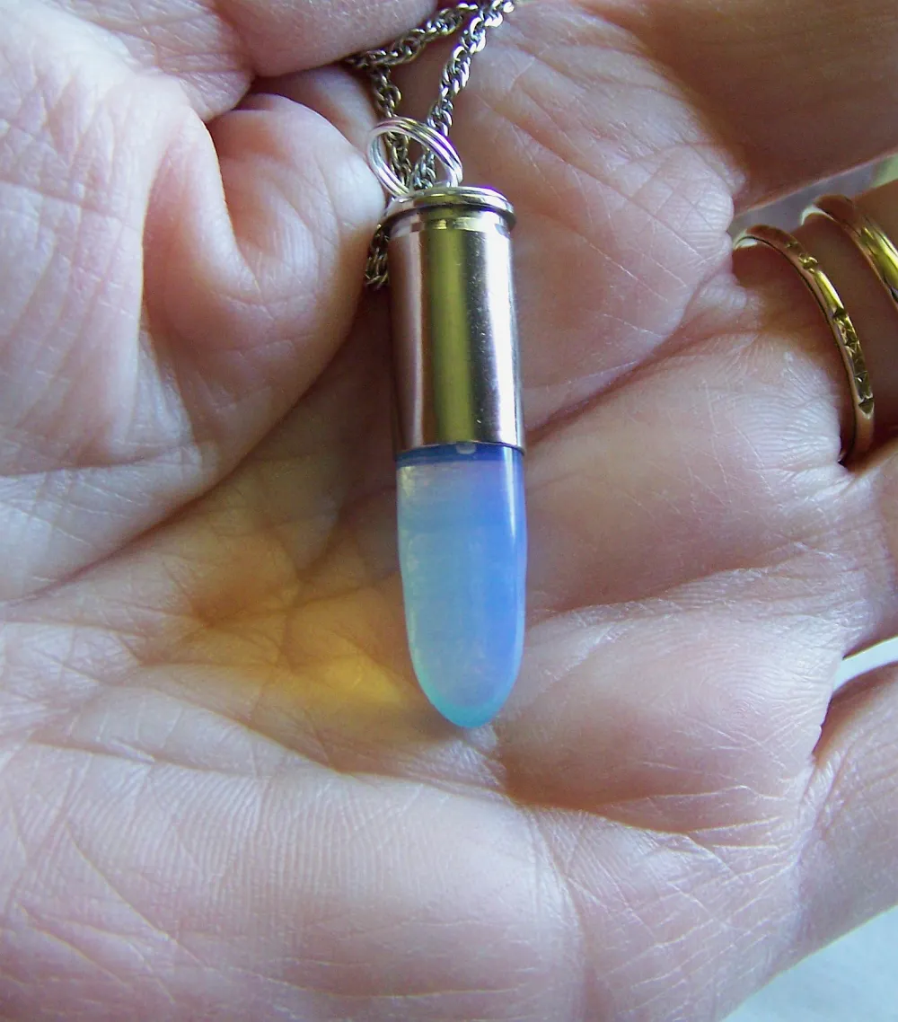 Opalite Iridescent Crystal Silver Bullet Jewelry Pendant Necklace