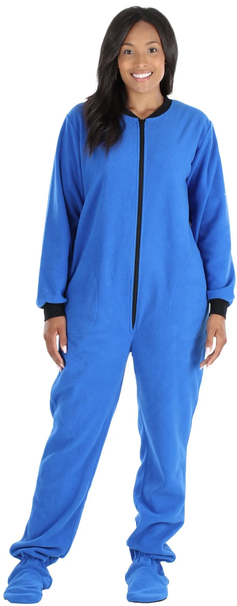 PajamaMania Women’s Fleece Footed Solid Color Onesie Pajamas Jumpsuit