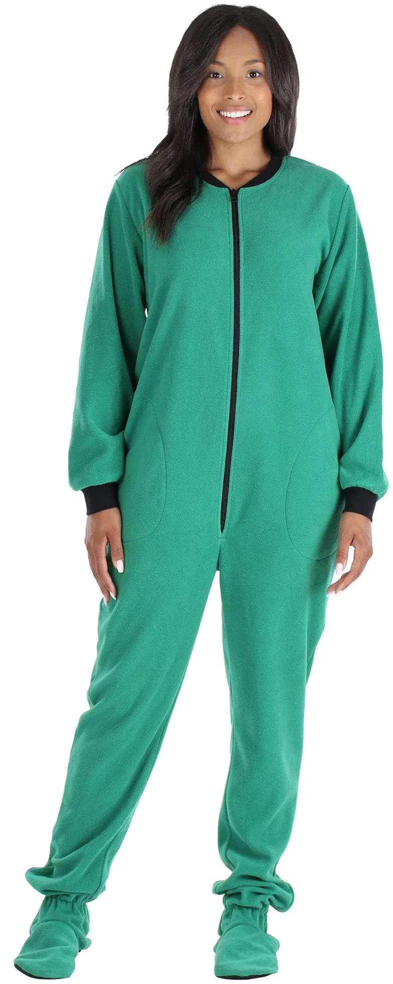 PajamaMania Women’s Fleece Footed Solid Color Onesie Pajamas Jumpsuit