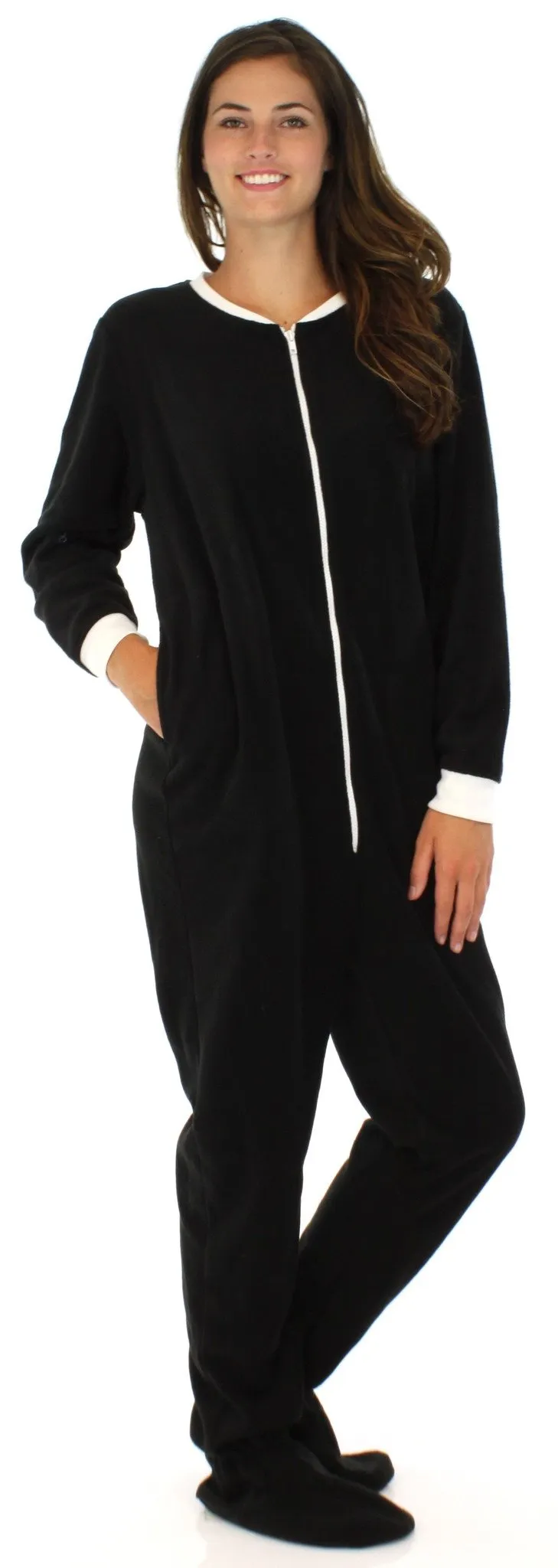 PajamaMania Women’s Fleece Footed Solid Color Onesie Pajamas Jumpsuit