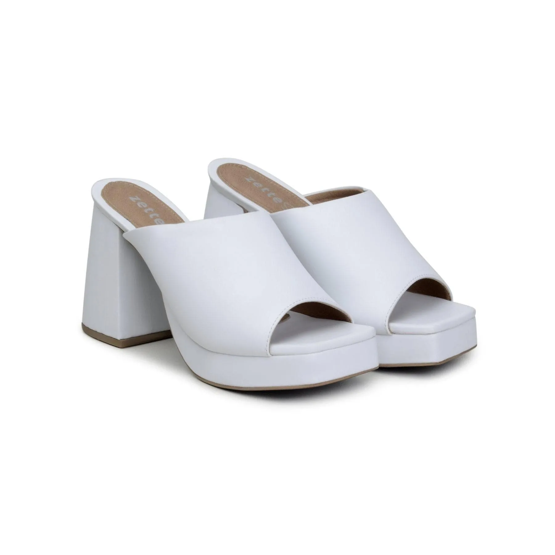 'Pari' women's white block heeled mule by Zette Shoes