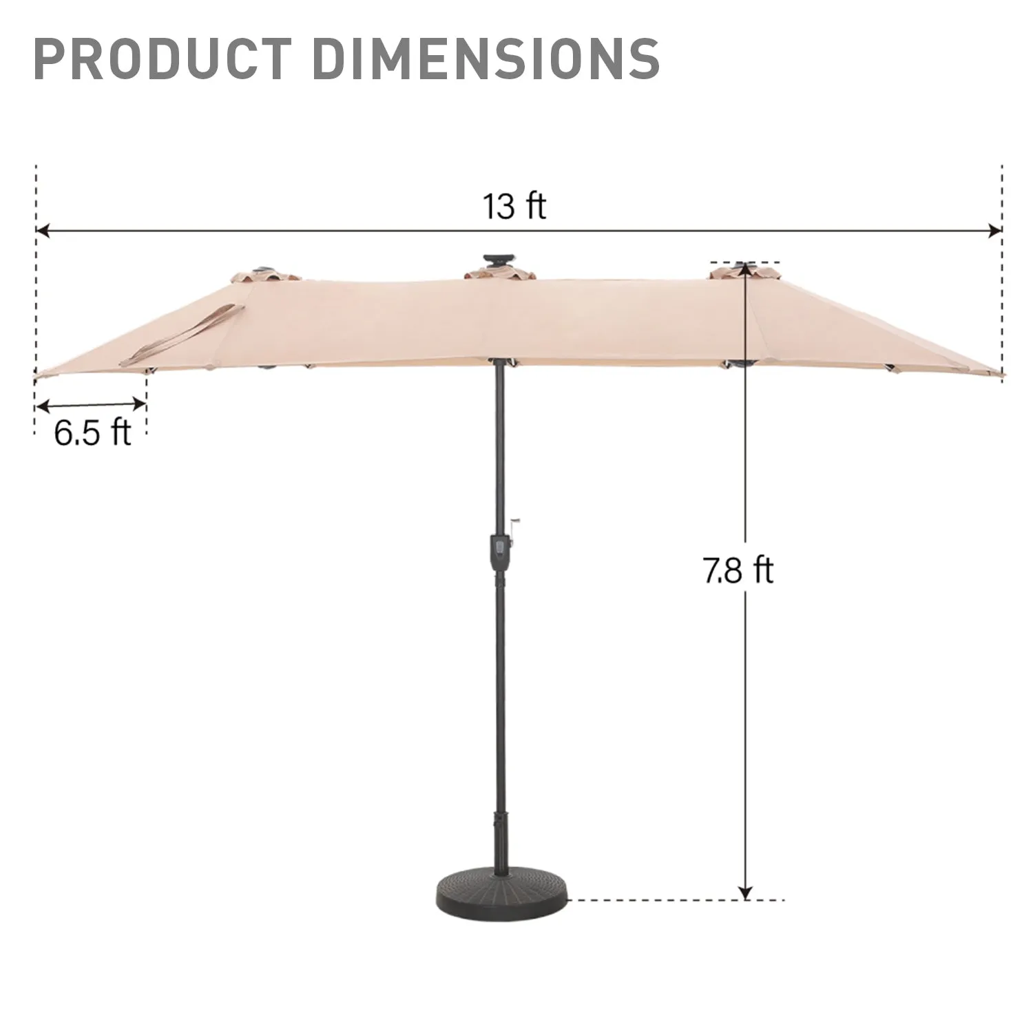 PHI VILLA 13Ft Double-Sided Umbrella - Solar Powered LED Lights, Adjustable Crank, and Durable Construction