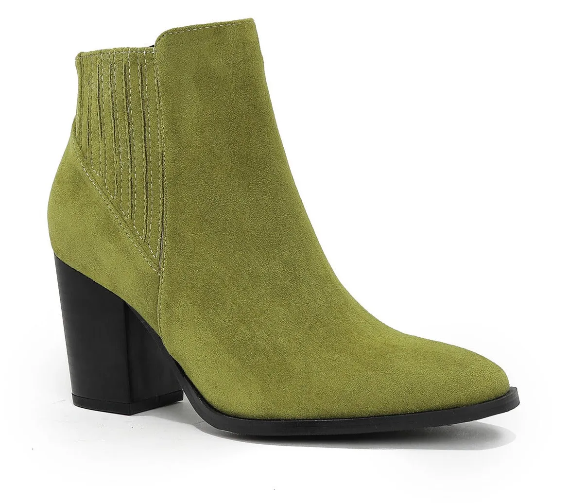 Pointed Toe Block Square Heel Ankle Boots